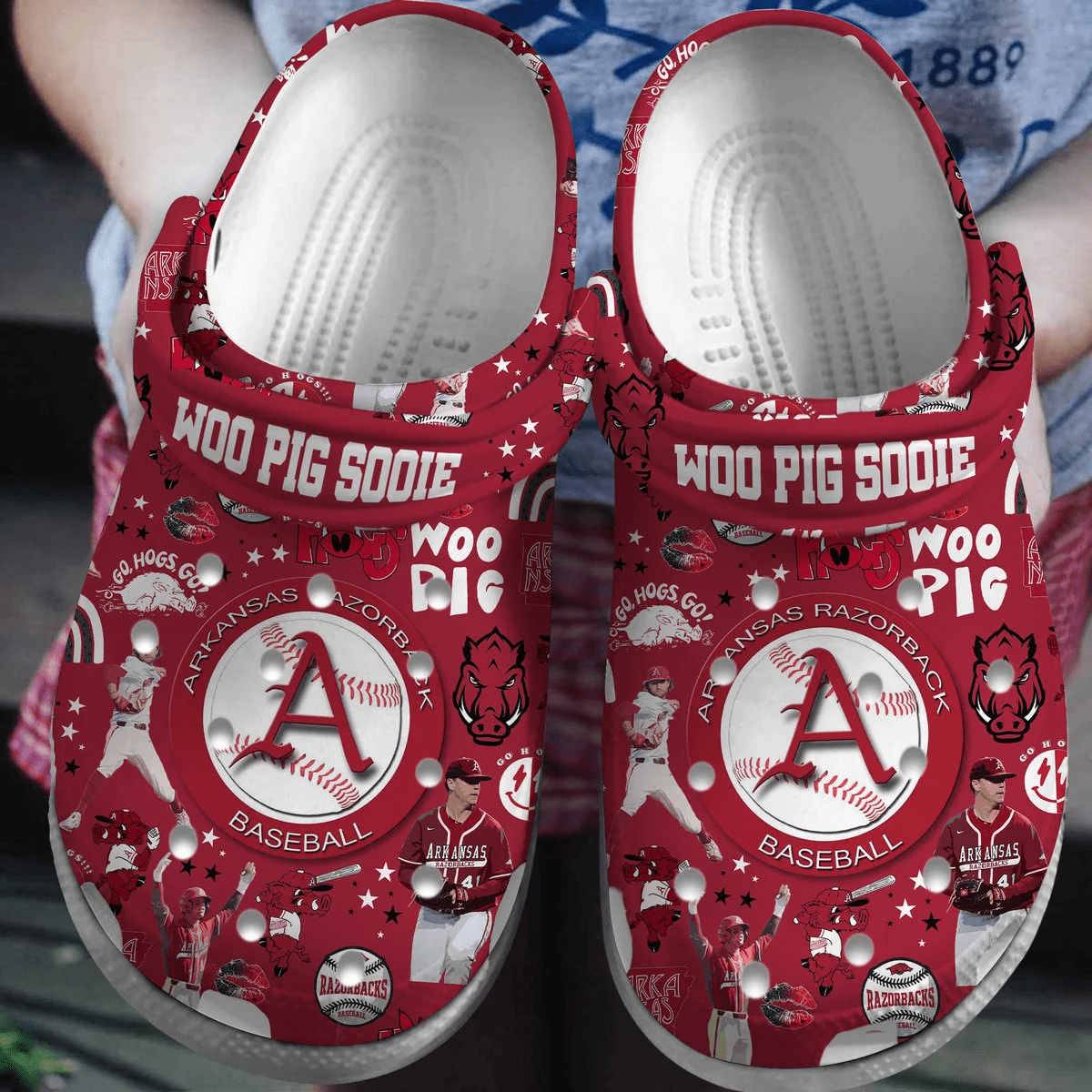 Arkansas Razorbacks Red Woo Pig Sooie NCAA Sport Clogs