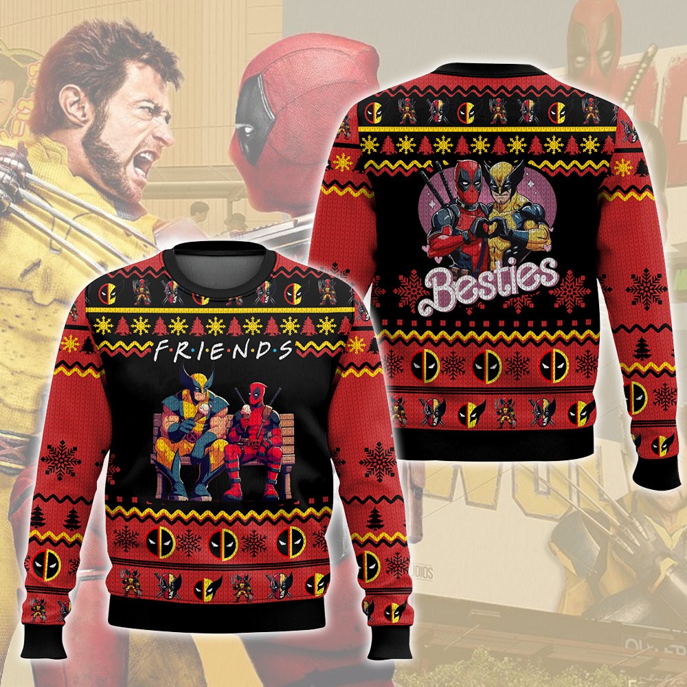 Be Bestie Like Deadpool & Wolverine Friendship Funny 3D All Over Printed Ugly Sweater