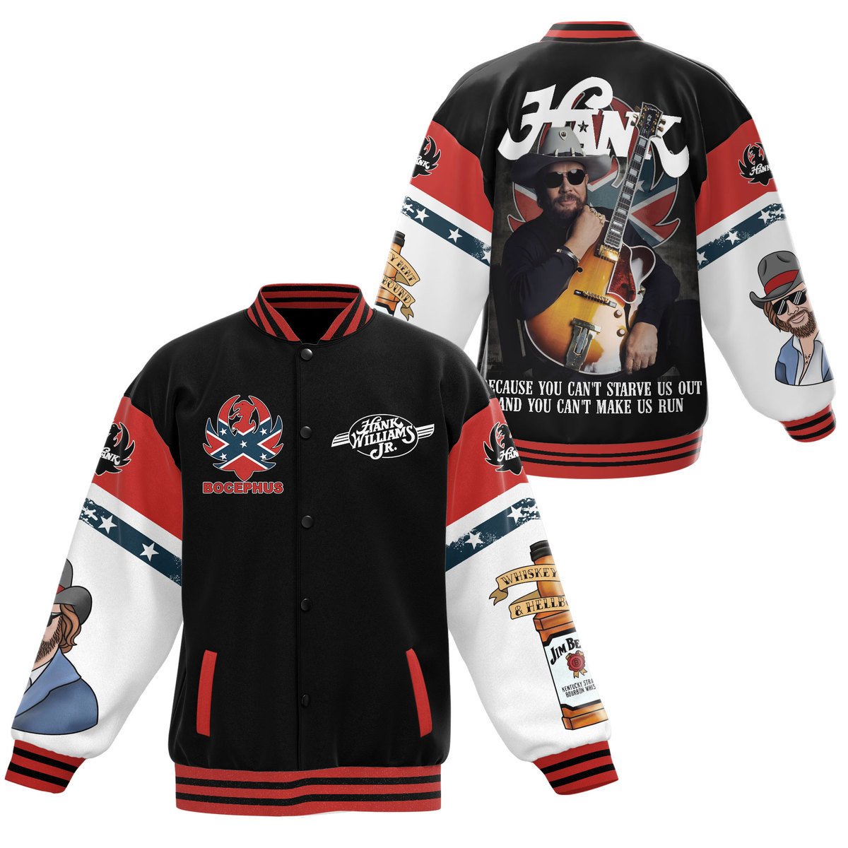 Comfortable Hank Williams Jr Trendy Music Baseball Jacket