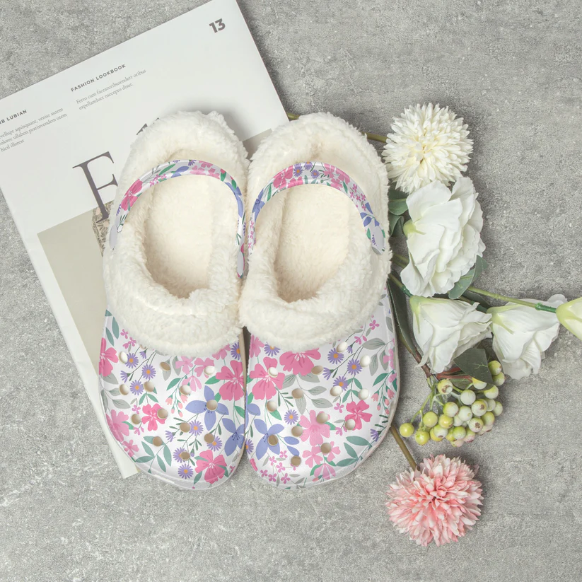 Cozy & Lightweight Colorful Floral Pattern Fleece Lined Clogs