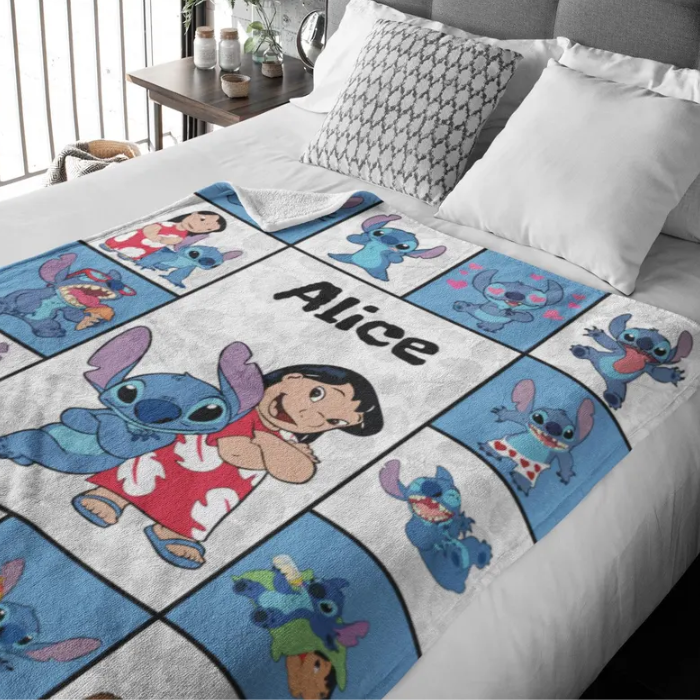 Custom Name Lilo And Stitch Cute Fleece Blanket