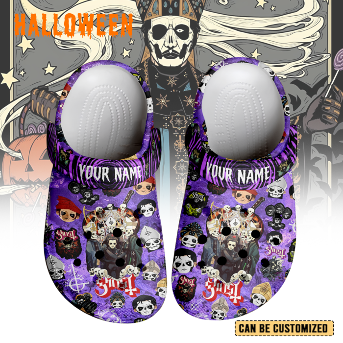 Custom Name Purple Clogs Ghost Band x Halloween Slippers Sandals