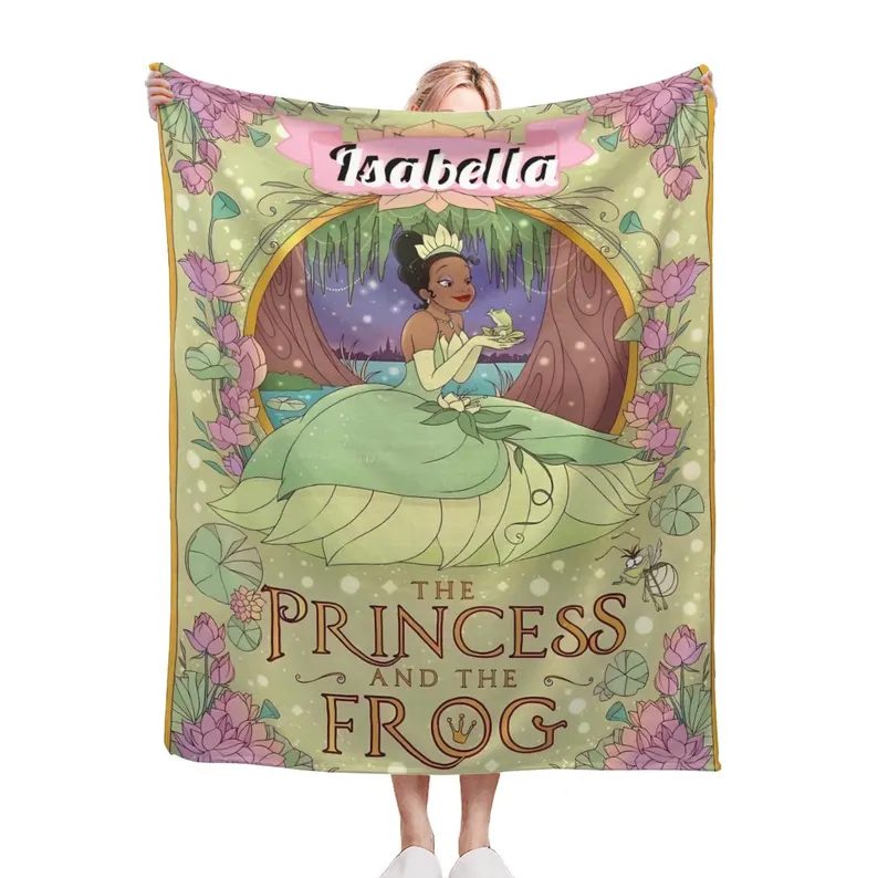 Custom Name The Princess And The Frog Cartoon Full-Printed Fleece Blanket