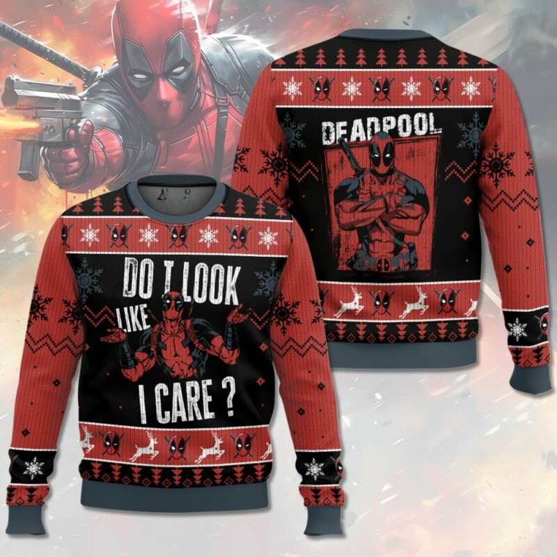 Do I Look Like I Care? Deadpool Chilling 3D All Over Printed Ugly Sweater