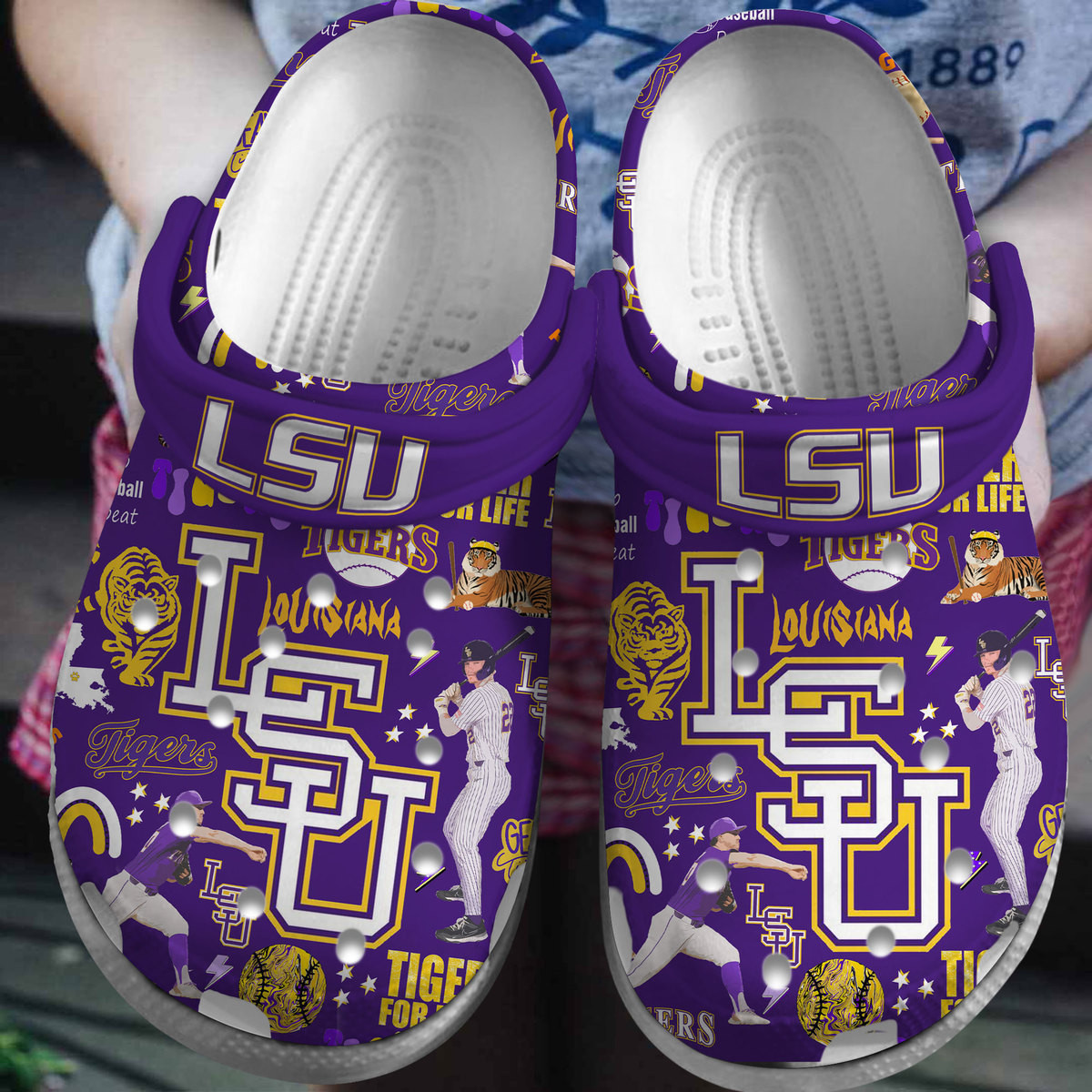 Eye-catching Purple Sandals LSU Tigers NCAA Sport Clogs Fast Shipping Worldwide