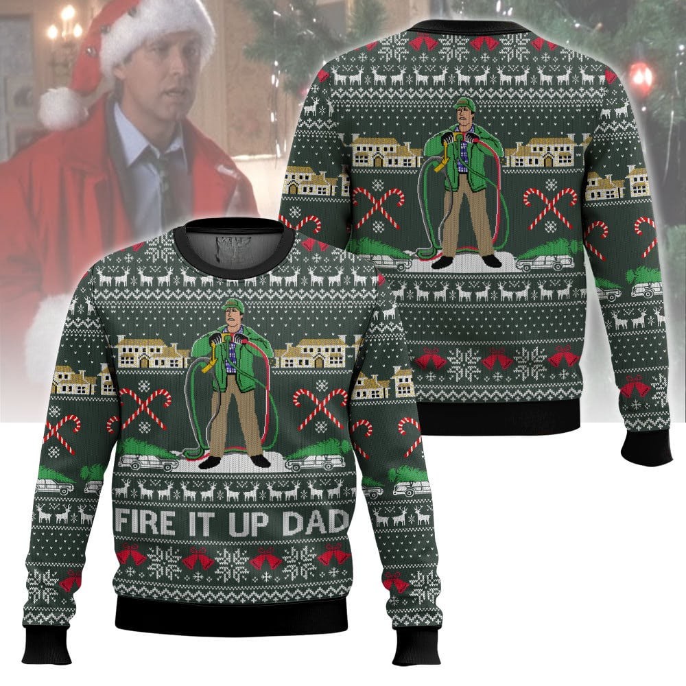 Fire It Up Dad National Lampoon's Christmas 3D All Over Printed Ugly Sweater