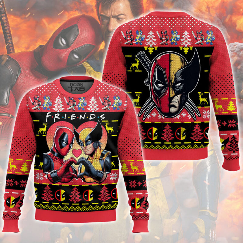 Friends Deadpool And Wolverine All-Over Printed Ugly Sweater