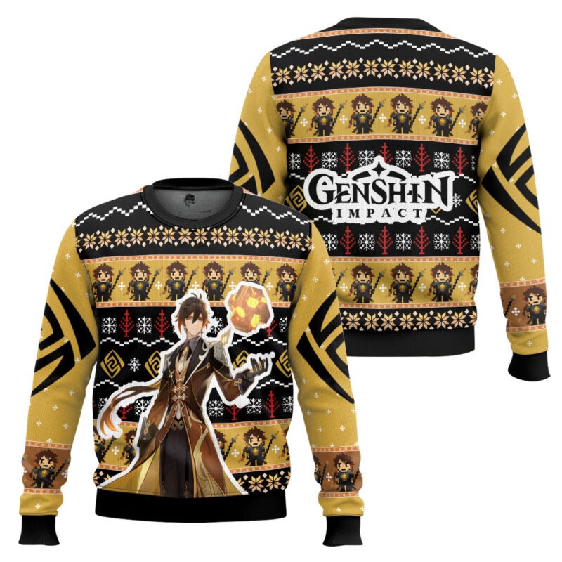 Funny Cool Zhongli Rex Lapis Genshin Impact 3D All Over Printed Ugly Sweater