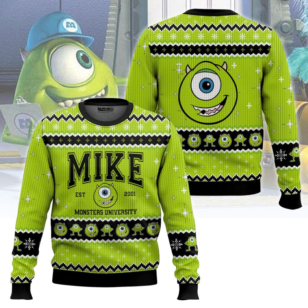 Green Mike Wazowski Monster University 3D All Over Printed Ugly Sweater