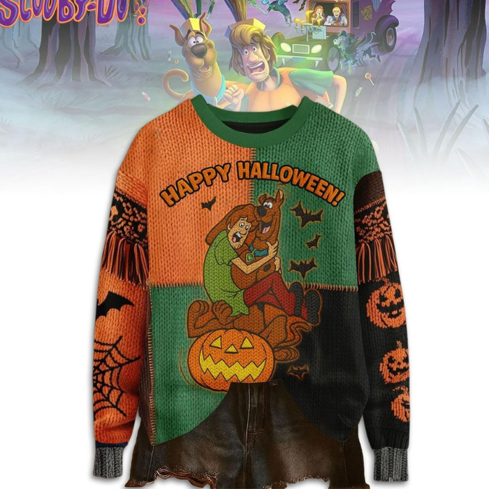 Happy Halloween Cute Design Scooby-Doo & Shaggy 3D All Over Printed Ugly Sweater