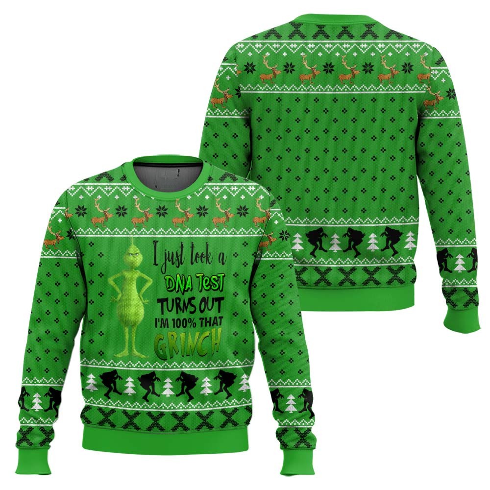 I Just Took A DNA Test Turns Out I'm 100% That Grinch 3D All Over Printed Green Ugly Sweater