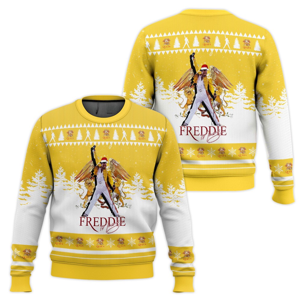 Legendary Freddie Mercury 3D All Over Printed Yellow Ugly Sweater