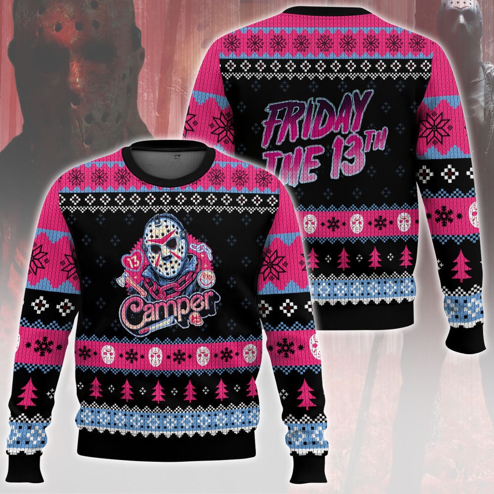 Love Camper Pink Jason Voorhees Friday The 13th Halloween 3D All Over Printed Ugly Sweater