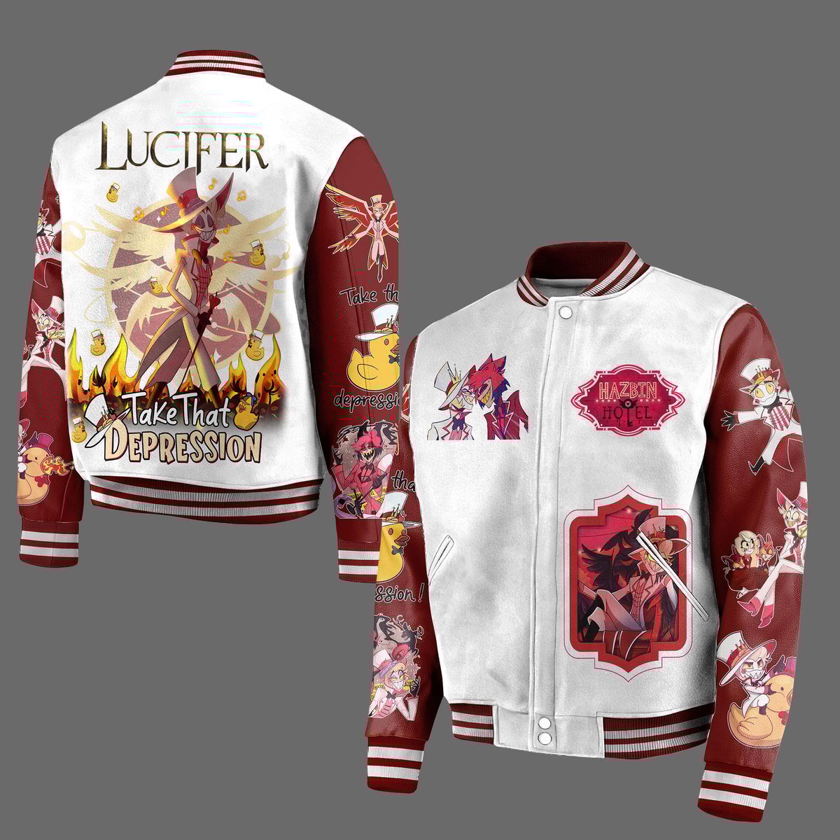 Lucifer Take That Depression Hazbin Hotel Baseball Jacket