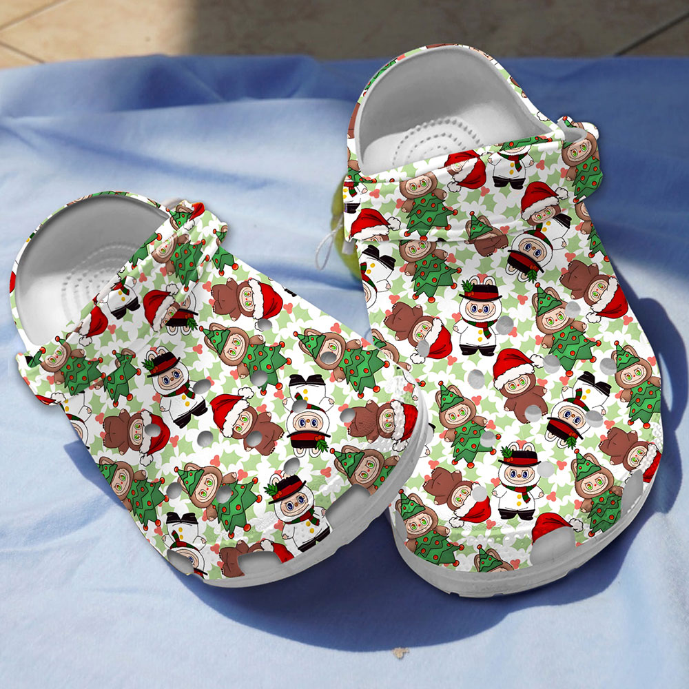 Merry Christmas Labubu Doll And Pine Tree Pattern All-over Printed Clogs 