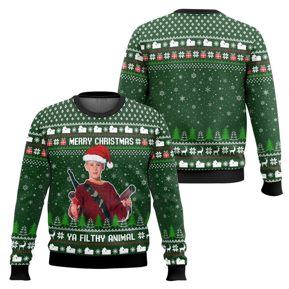 Merry Christmas Ya Filthy Animal Home Alone Funny 3D All Over Printed Ugly Sweater
