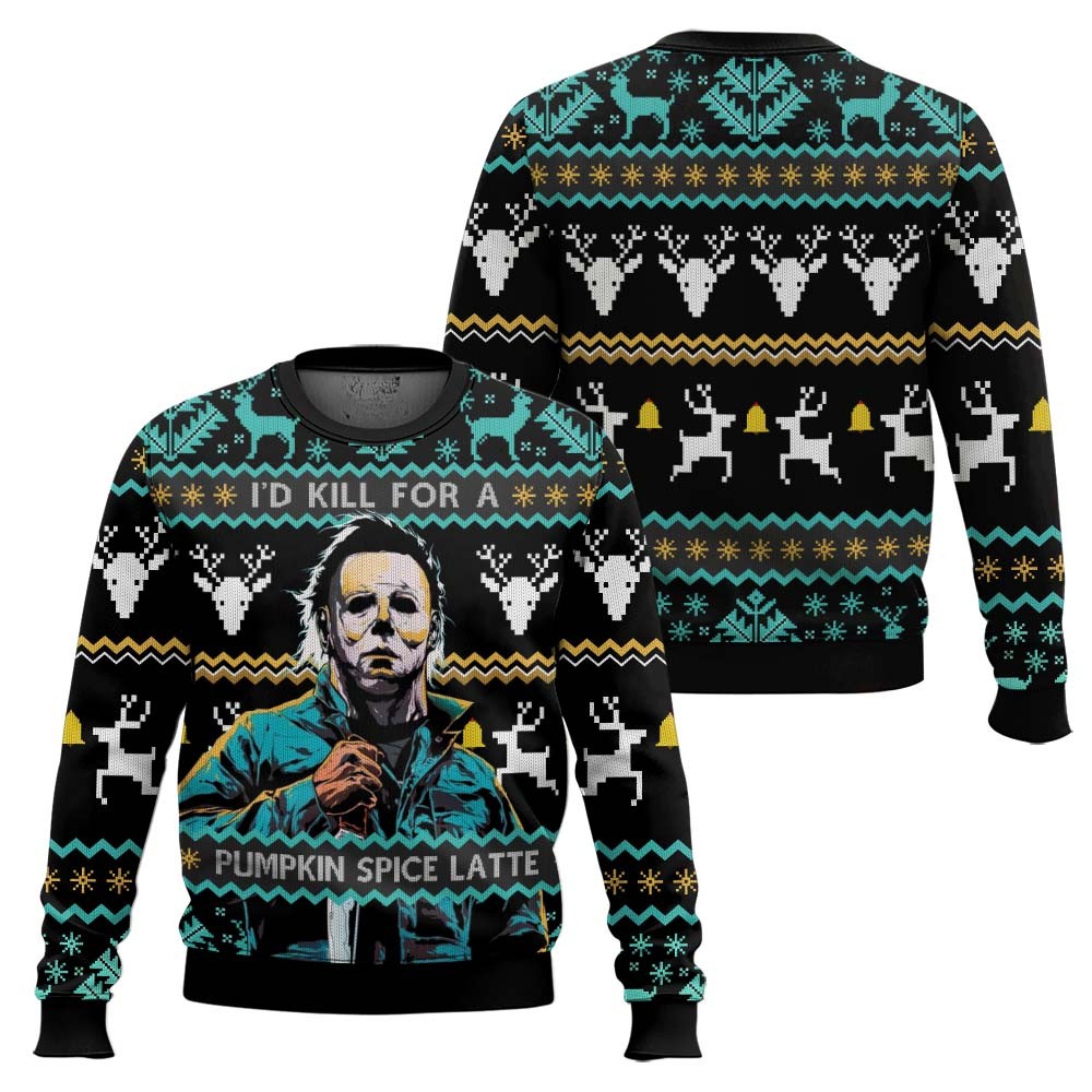 Michael Myers I'd Kill For A Pumpkin Spice Latte Halloween 3D All Over Printed Ugly Sweater