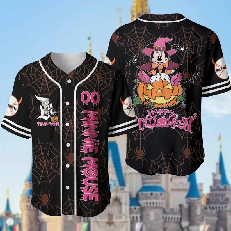 Minnie Mouse Happy Halloween Custom Number Baseball Jersey