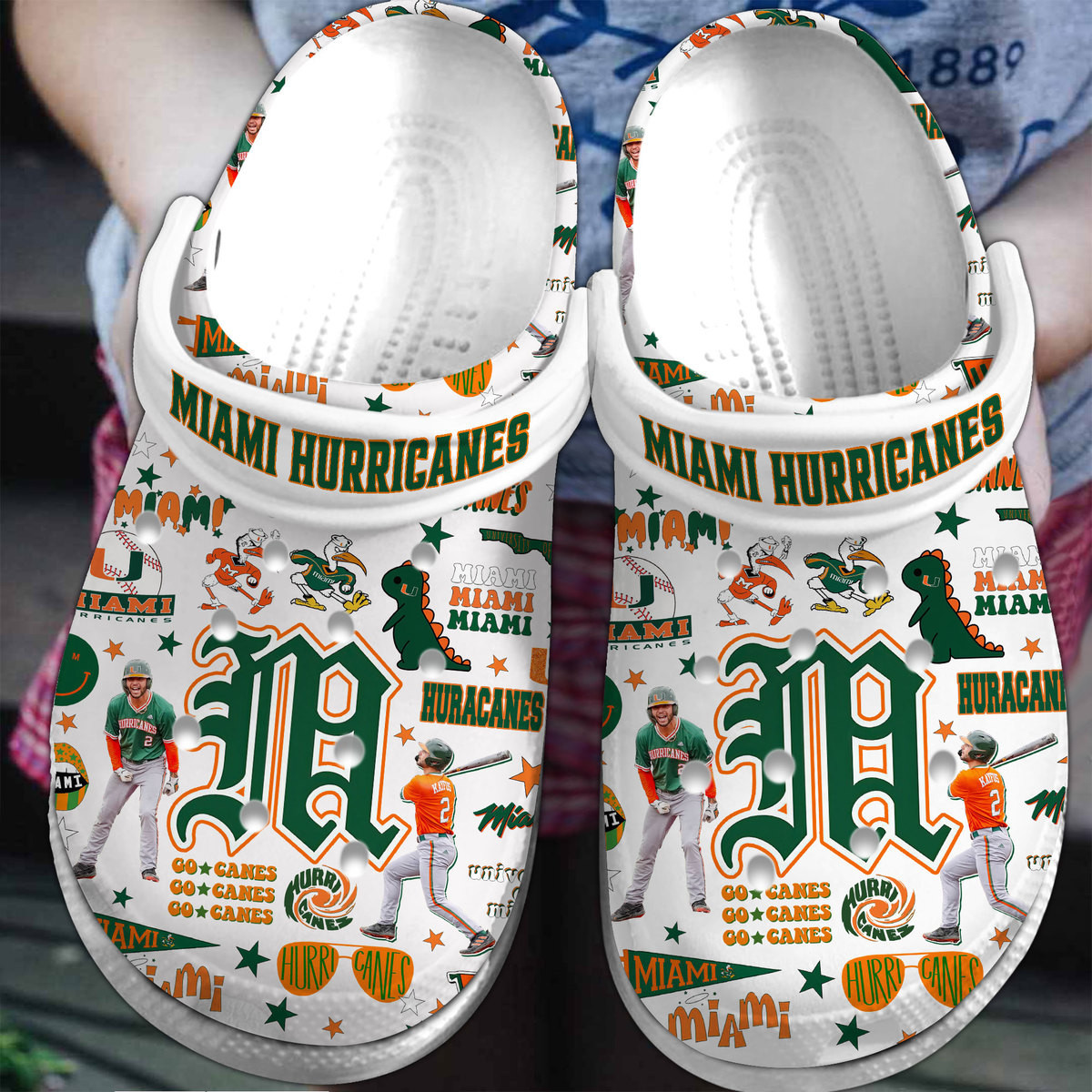NCAA Sport Sandals Miami Hurricanes White Clogs Shoes