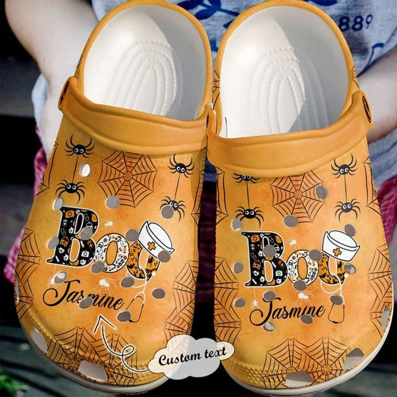 Personalized Halloween Boo And Spiderweb Clogs For Kids & Adults