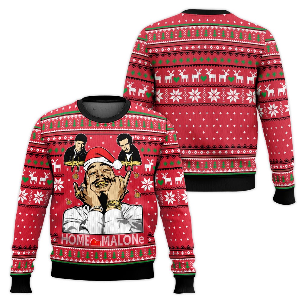 Post Malone Funny Home Alone Chritmas Edition 3D All Over Printed Ugly Sweater