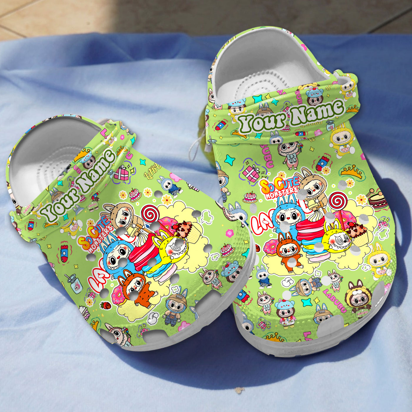 So Cute Labubu Monsters And Sweets Green All-over Printed Clogs