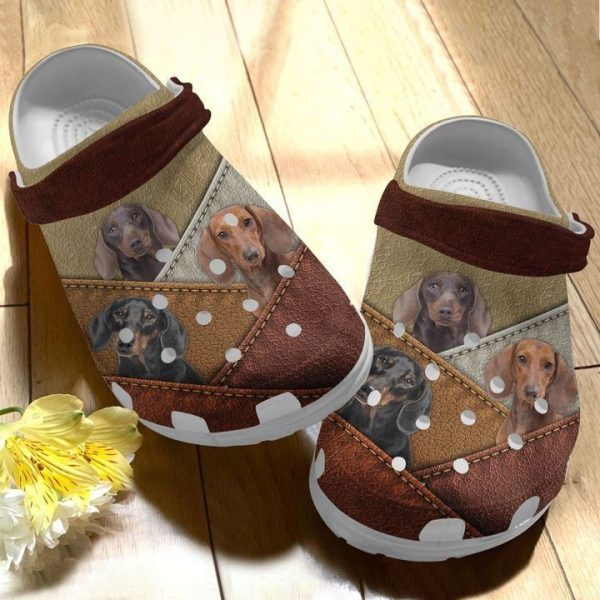 Soft & Comfortable Clogs Dachshund Dog Leather Pattern Clogs 