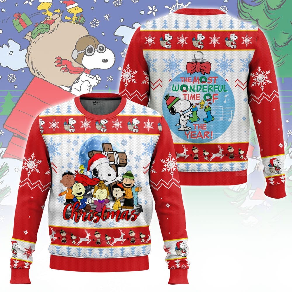 The Most Wonderful Time Of The Year Snoopy Christmas 3D All Over Printed Ugly Sweater