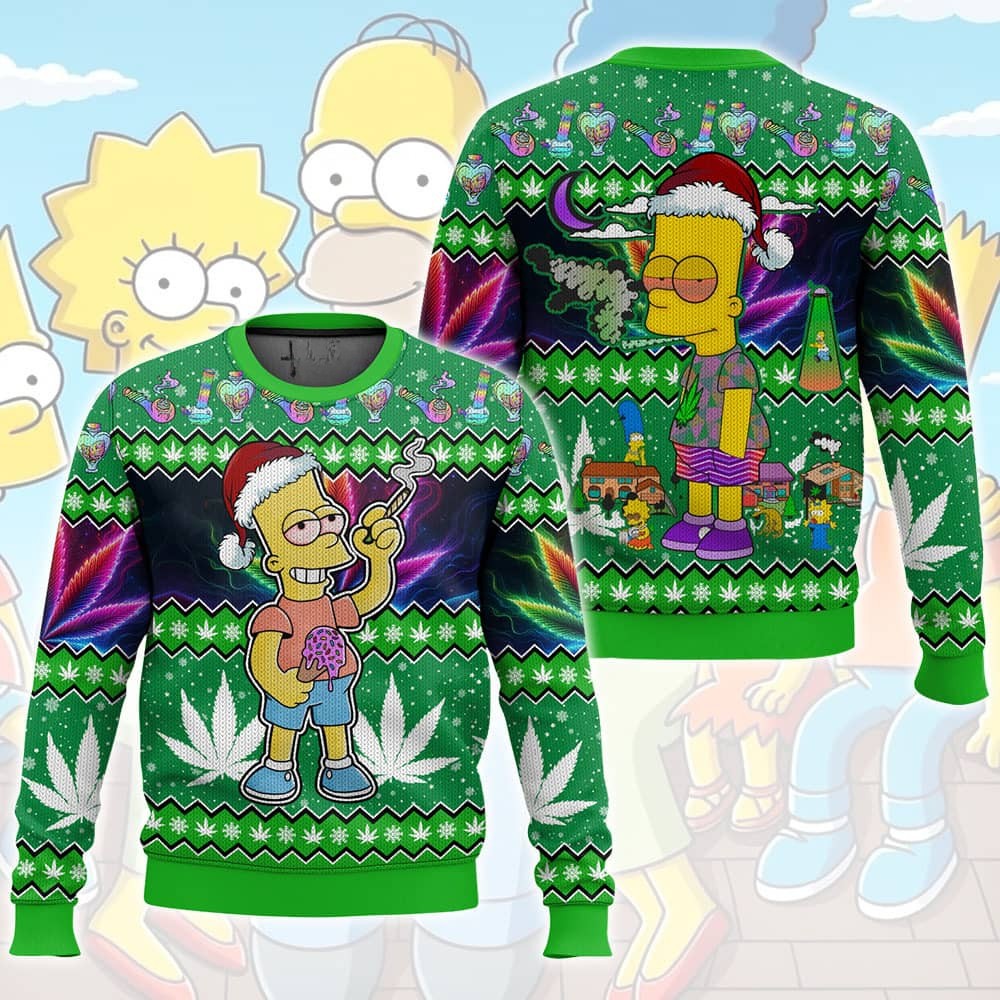 Trendy Christmas x 420 Weed Day Bart Simpson 3D All Over Printed Ugly Sweater