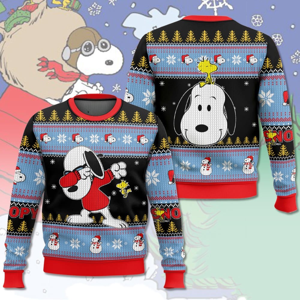 Trendy Snoopy Dabbing Waiting For Christmas 3D All Over Printed Ugly Sweater