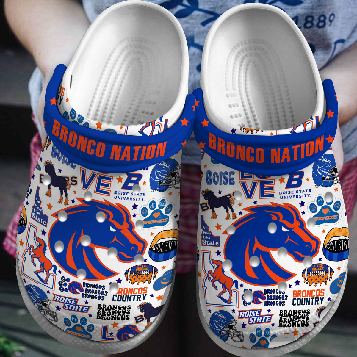 Unisex Boise State Broncos NCAA Sport White Clogs For Kids And Adults
