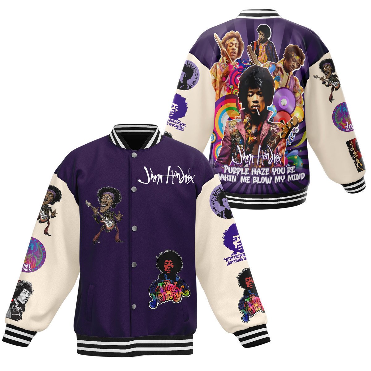 Weird Cool Jimi Hendrix Purple Baseball Jacket