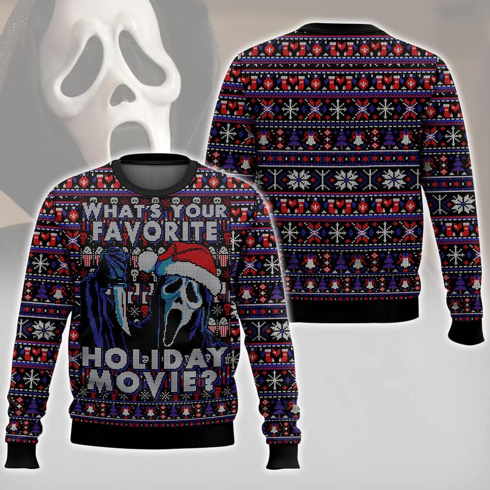 What's Your Favorite Holiday Movie? Ghostface The Scream 3D All Over Printed Ugly Sweater