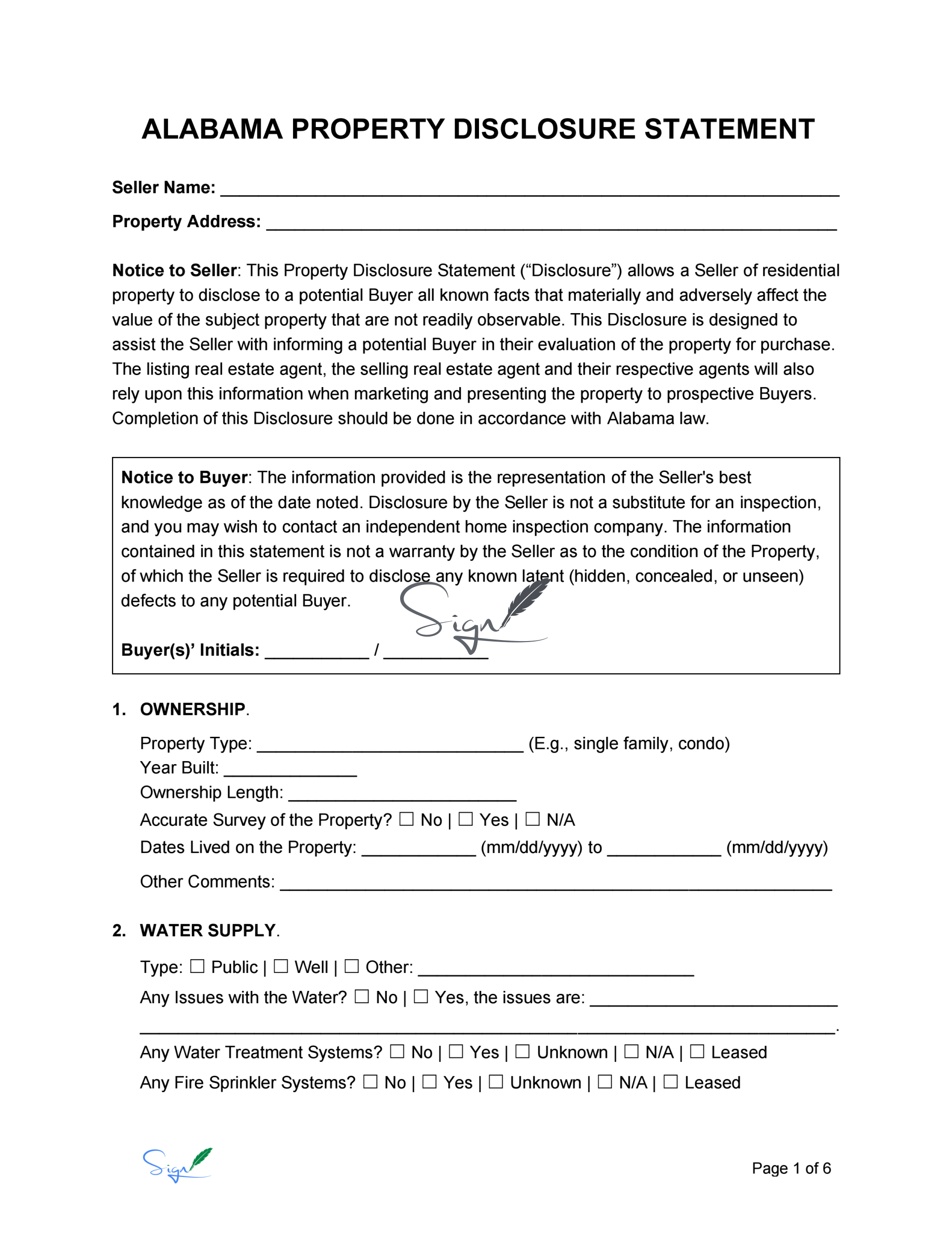 Alabama Property Disclosure Statement templates.bio