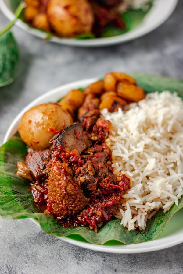 Ofada rice and beef