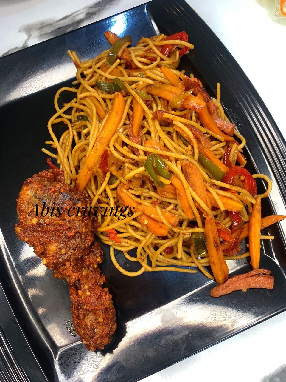 Stirfry spaghetti, sausage & spicy drumsticks