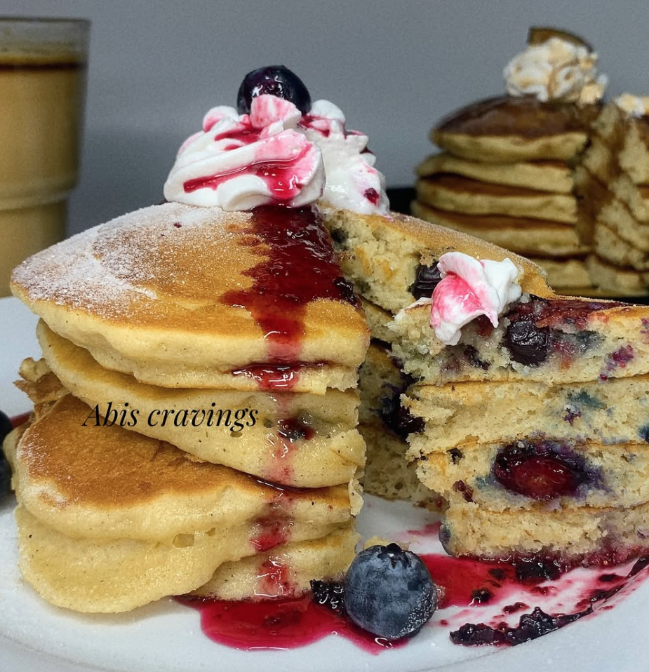 Waffles/pancakes, sausage and chicken wing