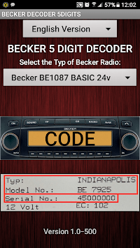 Becker 5Digit Radio Code for PC screenshot 1