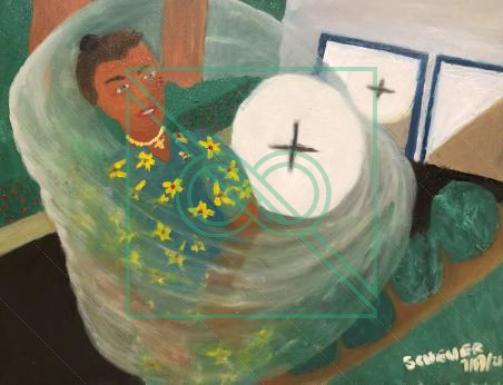 Woman w. tunnels, spotted on a bike ride by Chris Scheuer — Oil