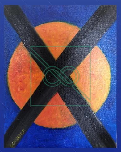 Orange Orb w. Black X by Chris Scheuer — Oil