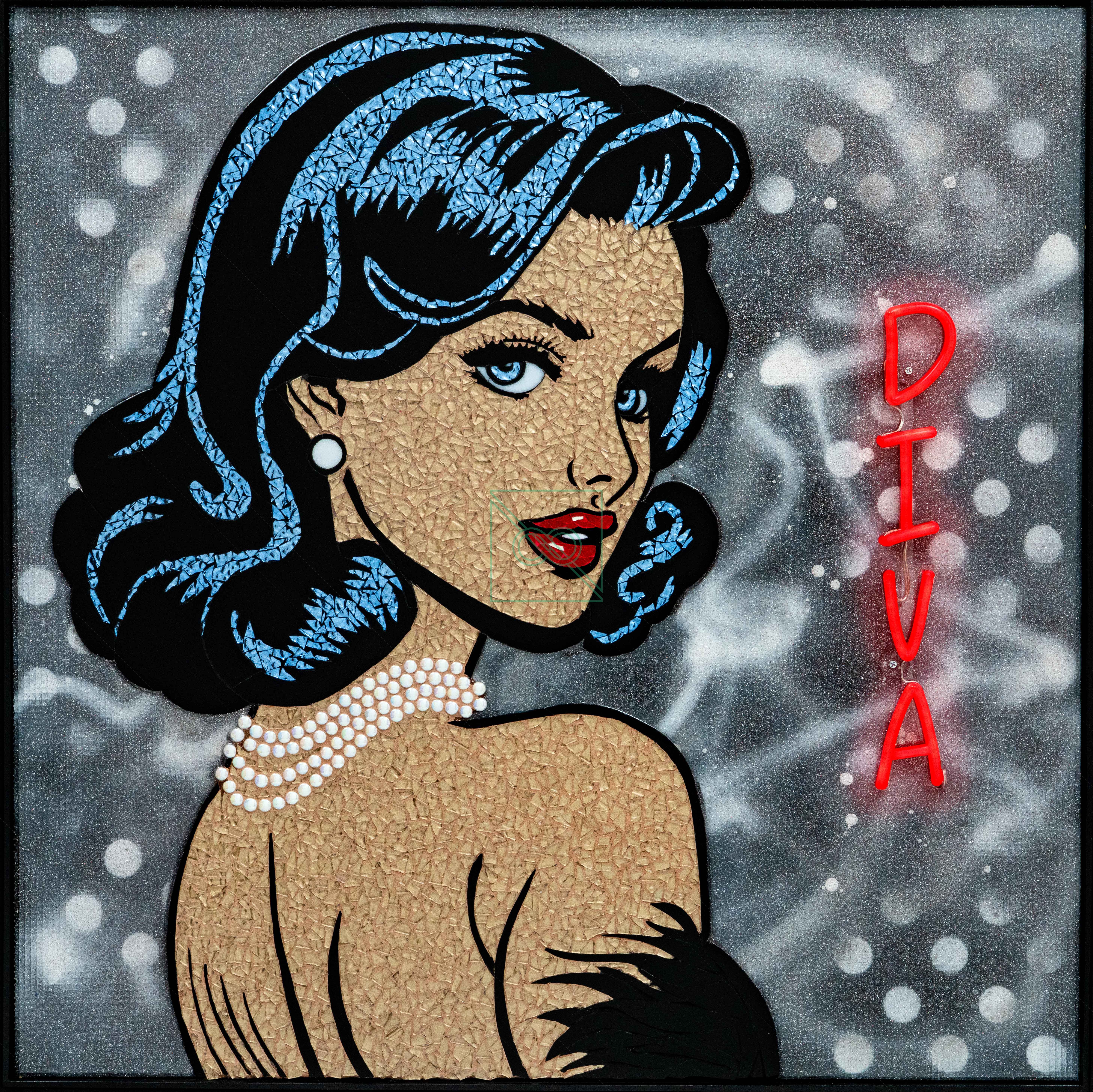 The DIVA by Sarah Fishbein — Glass Mosaic, Resin, Glitter, Acrylic, Neon