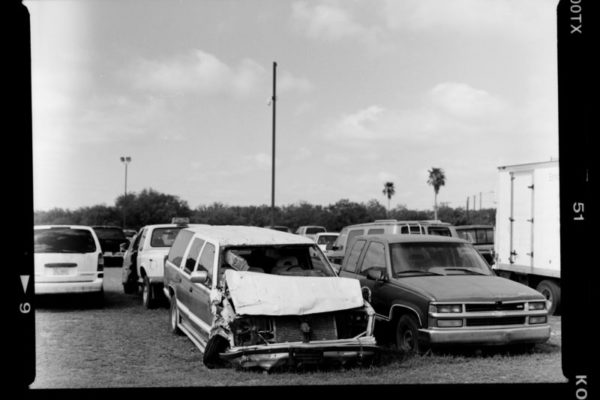 Cars used for smuggling operations by Mexican cartels. Nearly every car in the Brooks County Sherriff's office impound lot was used for smuggling.