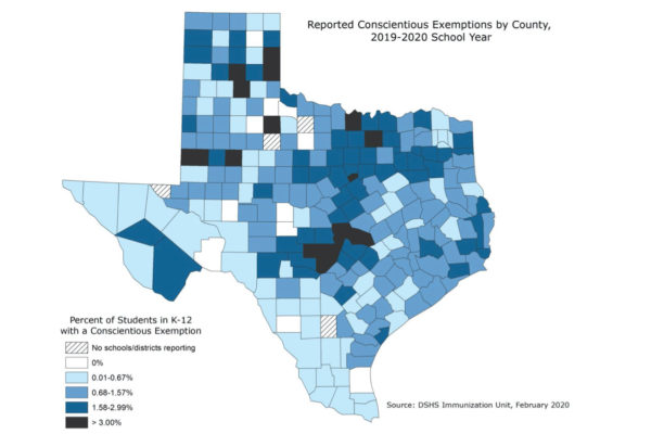 2019-2020crop Reported conscientious vaccine exemptions among K-12 students for the 2019-2020 school year.
