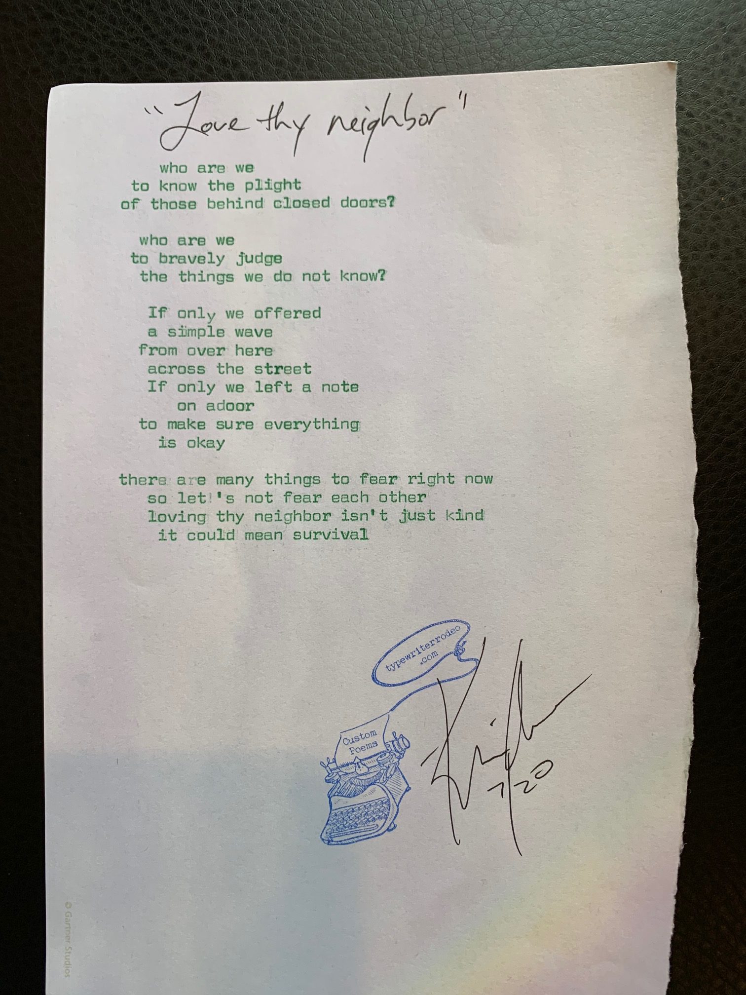 photo of the typewritten poem
