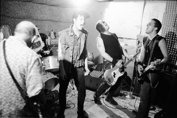 Poison-13-rehearsing-in-the-garage_web Poison 13, during a video shoot in their garage, fall 1984.
