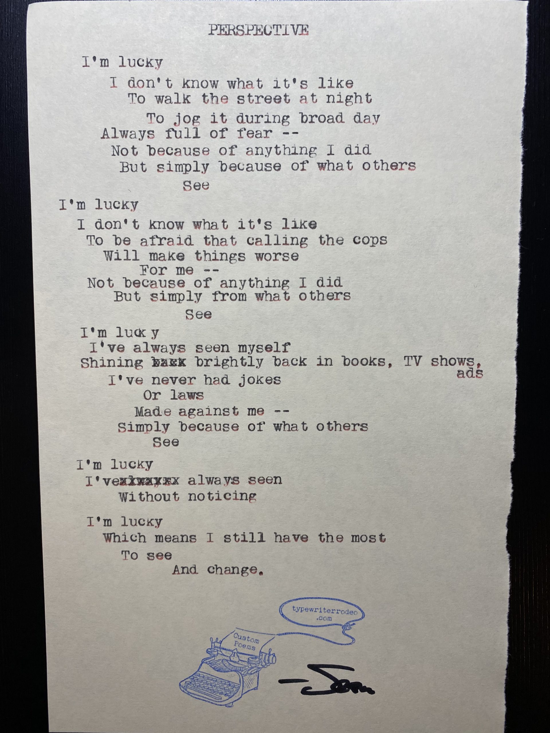photo of the typewritten poem