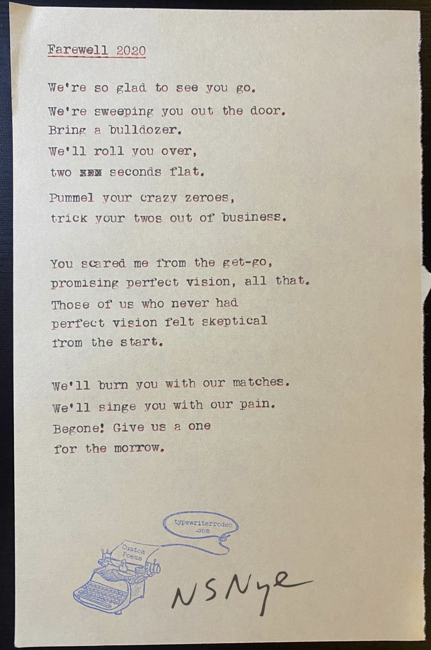 a photo of the typewritten poem