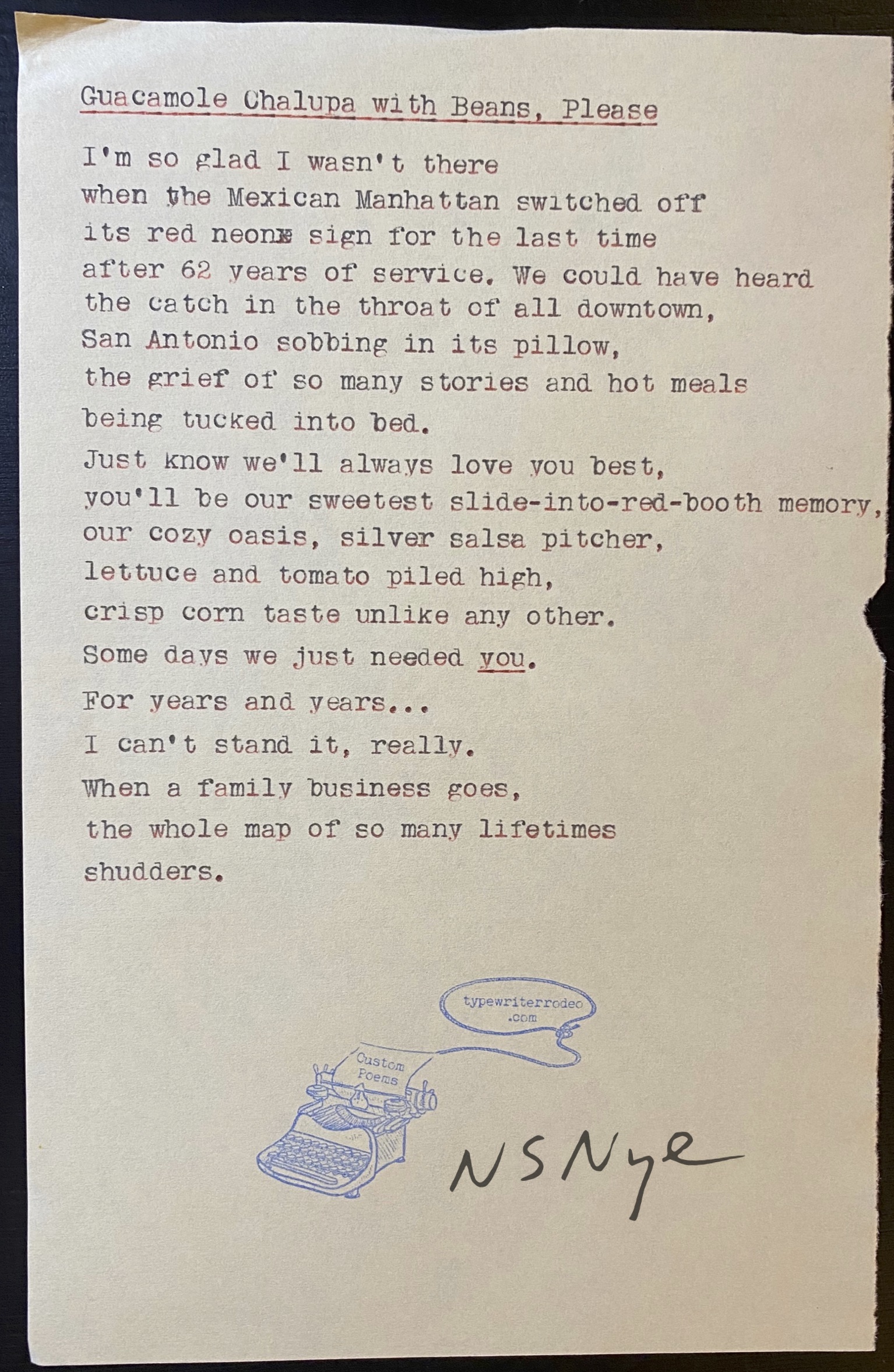 photo of typewritten poem