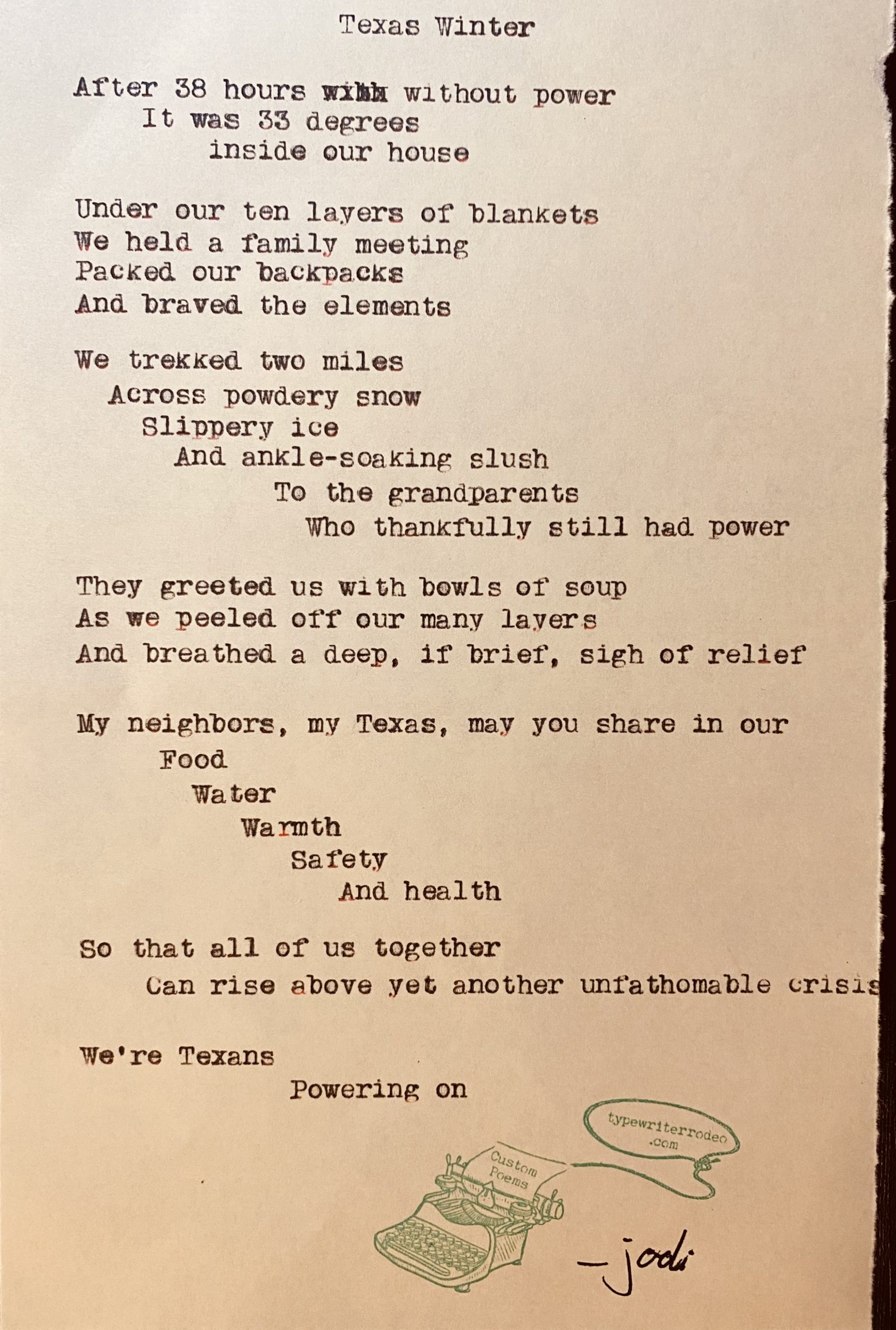 a photo of the typewritten poem