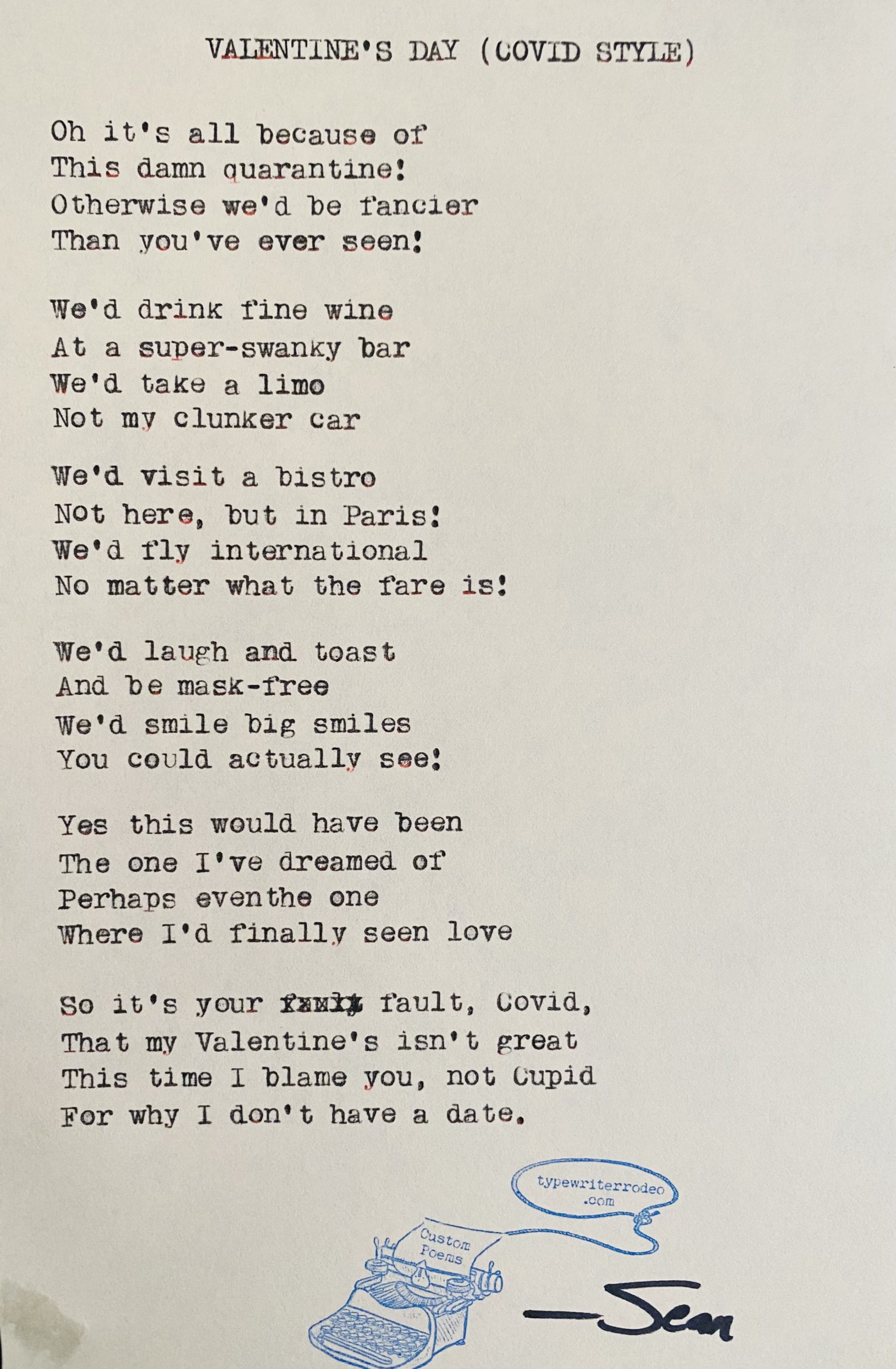 a photo of the typewritten poem